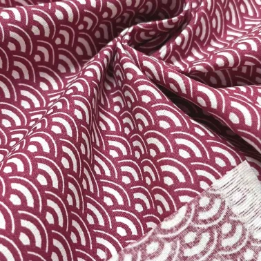 Tissu coton imprimé Saijo blanc framboise
