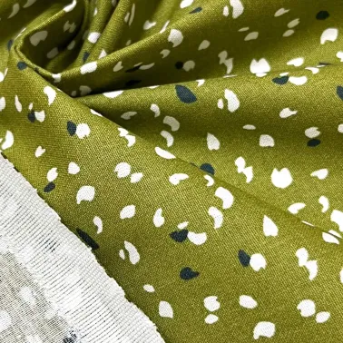 Tissu coton imprimé Jikeo olive nuit