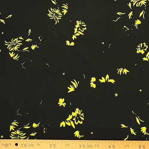 Tissu coton Flamme jaune sur fond noir