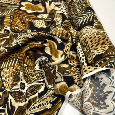 Tissu viscose fleur imprimé léopard