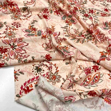 Tissu coton fleur de style indien abricot